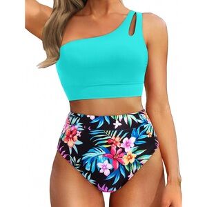 Floral Print One-Shoulder Bikini Set